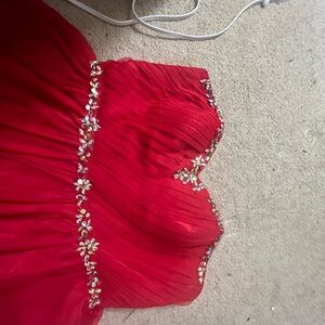 Deb Red Strapless Party Dress with Beaded Accents
